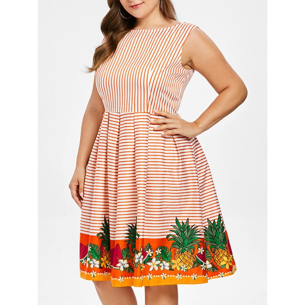 Plus Size Pineapple Watermelon Fit & Flare Dress